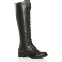 AJVANI Women's Lace Up Calf Zip Biker Military Boots in Black | Size: 8