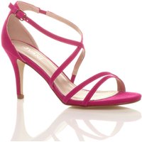 AJVANI Women's High Heel Crossed Straps Buckle Strappy Sandals in Fuchsia | Size: 3
