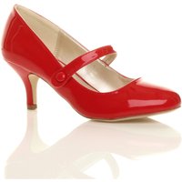 AJVANI Women's Mid Heel Mary Jane Court Shoes in Red | Size: 8
