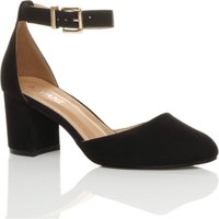 Mid Block Heel Ankle Strap Faux Suede 2 Part Heels