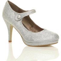 AJVANI Women's High Heel Mary Jane Court Shoes in Silver | Size: 3