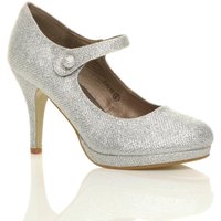 AJVANI Women's High Heel Mary Jane Court Shoes in Silver | Size: 6