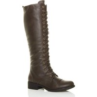 AJVANI Women's Lace Up Calf Zip Biker Military Boots in Brown | Size: 3