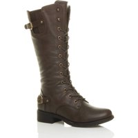 AJVANI Women's Lace Up Calf Military Biker Boots in Brown | Size: 7