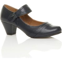 AJVANI Women's Mid Heel Comfort Mary Jane Court Shoes in Navy | Size: 5