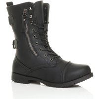 AJVANI Women's Lace Up Zips Military Biker Ankle Boots in Black | Size: 8