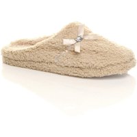 AJVANI Women's Fleece Mules Slippers in Beige | Size: 8
