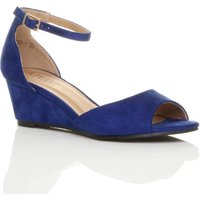 AJVANI Women's Mid Wedge Heel Ankle Strap Sandals in Cobalt | Size: 7