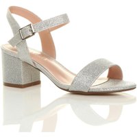 AJVANI Women's Mid Block Heel Strappy Sandals in Silver | Size: 8