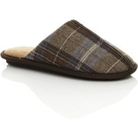 AJVANI Men's Flat Heel Check Mules Slippers in Brown | Size: 11