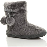 AJVANI Women's Knitted Glitter Ankle Boot Slippers in Grey | Size: 3