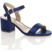 AJVANI Women's Mid Block Heel Buckle Strappy Sandals in Navy | Size: 4