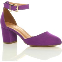 AJVANI Women's Mid Block Heel Ankle Strap 2 Part Heels in Purple | Size: 5