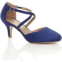 AJVANI Women's Mid Heel Crossed Straps Court Shoes in Cobalt | Size: 5