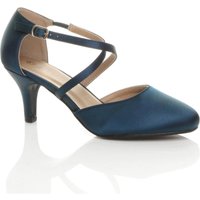 AJVANI Women's Mid Heel Crossed Straps Court Shoes in Navy | Size: 6