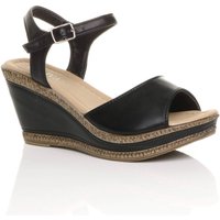 AJVANI Women's High Wedge Heels Ankle Strap Cork Sandals in Black | Size: 5