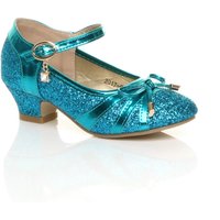 AJVANI Women's Low Block Heel Princess Glitter Mary Janes in Blue | Size: 2