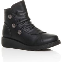 AJVANI Women's Low Wedge Comfort Button Ankle Boots in Black | Size: 6
