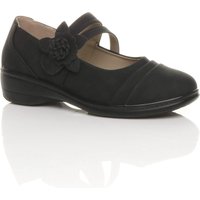 AJVANI Women's Low Heel Flat Comfort Mary Janes in Black | Size: 7