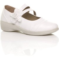 AJVANI Women's Low Heel Flat Comfort Mary Janes in White | Size: 6