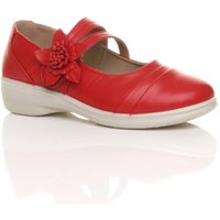 AJVANI Women's Low Heel Flat Comfort Mary Janes in Red | Size: 8