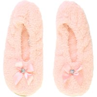 AJVANI Women's Grip Sole Footsie Sock Slippers in Peach | Size: Large