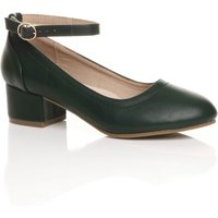 AJVANI Women's Low Block Heel Ankle Strap Court Shoes in Green | Size: 6