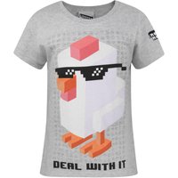 Crossy Road Girl's Kids Short Sleeved T-Shirt (Grey) in Grey | Size: 5-6 Years