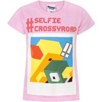 Crossy Road Girl's Kids Short Sleeved T-Shirt (Pink) in Pink | Size: 5-6 Years