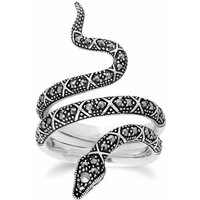 Art Nouveau Style Round Marcasite Snake Statement Ring 925 Sterling