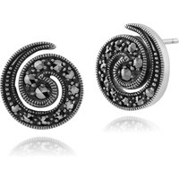 Art Nouveau Style Round Marcasite Spiral Stud Earrings 925 Sterling