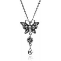 Gemondo Women's Art Nouveau Style Round Marcasite Butterfly Pendant in 925 Sterling Silver | Size: 18 inches