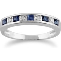 Classic Square Light Blue Sapphire & Diamond Half Eternity Ring 9ct White Gold N