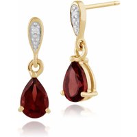 Gemondo Women's Classic Pear Garnet & Diamond Drop Earrings in 9ct Yellow Gold in Red