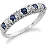 Classic Round Sapphire & Diamond Half Eternity Band 9ct White Gold Blue P