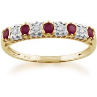 Classic Ruby & Diamond Half Eternity Ring 9ct Yellow Gold Red K