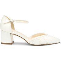 Paradox London Women's Satin & Lace 'Charla' Mid Block Heel Court Shoes in Ivory | Size: 5