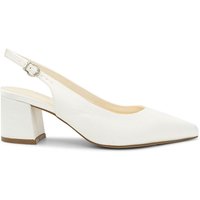 Paradox London Women's Wide Fit Dyeable Satin 'Bessy' Mid Block Heel Sling Back Court Shoe in Ivory | Size: 5E