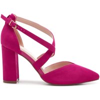 Paradox London Women's Wide Fit 'Finula' Cross Strap Block Heel Court Shoes in Fuchsia | Size: 5E
