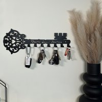 Key Shaped Wall Mounted Key Hanger 7 Hooks Decorative Metal Novelty Key Holder Home Entryway Hallway Office