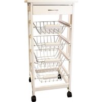 Kitchen Storage Trolley Cart Countertop Drawer 4 Pull Out Storage Baskets & Locking Wheels H80 x W37 x D37cm