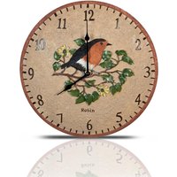 mysmartbuy Robin Bird Design Indoor or Outdoor Clock - Battery Powered Weather Resistant Wall Fence Clock for Home or Garden - 30cm Diameter