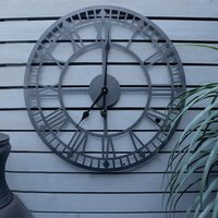 mysmartbuy Black Open Face 24" Roman Numeral Indoor or Outdoor Clock - Battery Powered Metal Wall Fence Clock for Home or Garden - 60cm Dia