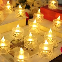 Set 12 Faceted LED Tealights Battery Powered Faux Light Up Flame Free Candle Lights Home Decoration Each H5 x 3.8cm