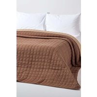 Homescapes Cotton Quilted Reversible Bedspread in Brown | Size: Single
