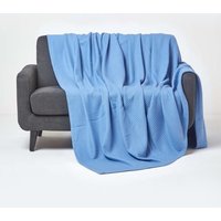 Homescapes Cotton Waffle Blanket Throw - Soft, Breathable & Skin-Friendly in Blue | Size: 280 cm x 230 cm