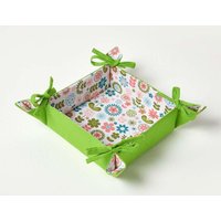 Homescapes Retro Flower Reversible Bread Basket in Green