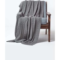 Homescapes Cotton Cable Knit Throw Soft & Cosy Vintage Blanket in Grey | Size: 150 cm x 200 cm