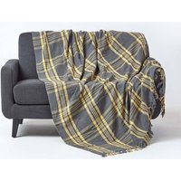 Homescapes Tartan Check Sofa & Bed Throw in Yellow | Size: 255 cm x 360 cm