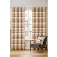 Homescapes Cotton Morocco Striped Curtain Pair in Beige | Size: 167 cm width x 183 cm drop